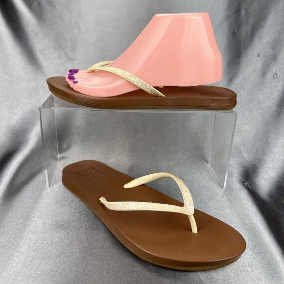 Reef Stargazer‎ Thong Sandals Women's 8.5 Yellow Sparkle Flip Flops Summer Beach - Picture 1 of 15